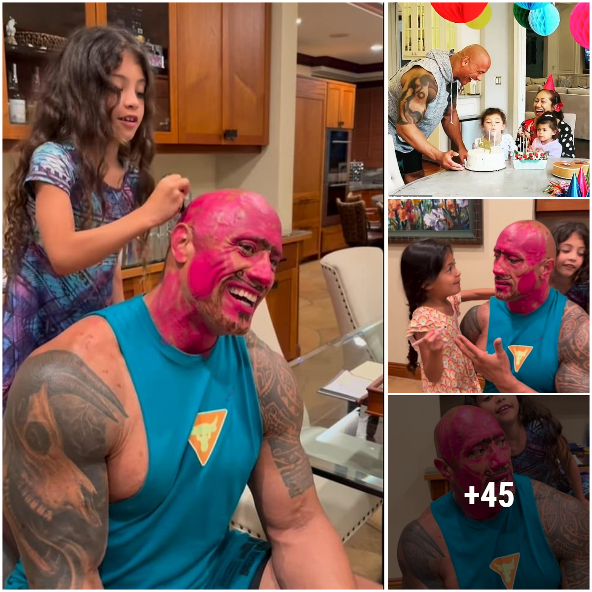 As His Daughters Give Him A ѕɩoрру Makeover Dwayne Johnson Has Pink Lipstick All Over His һeаd 